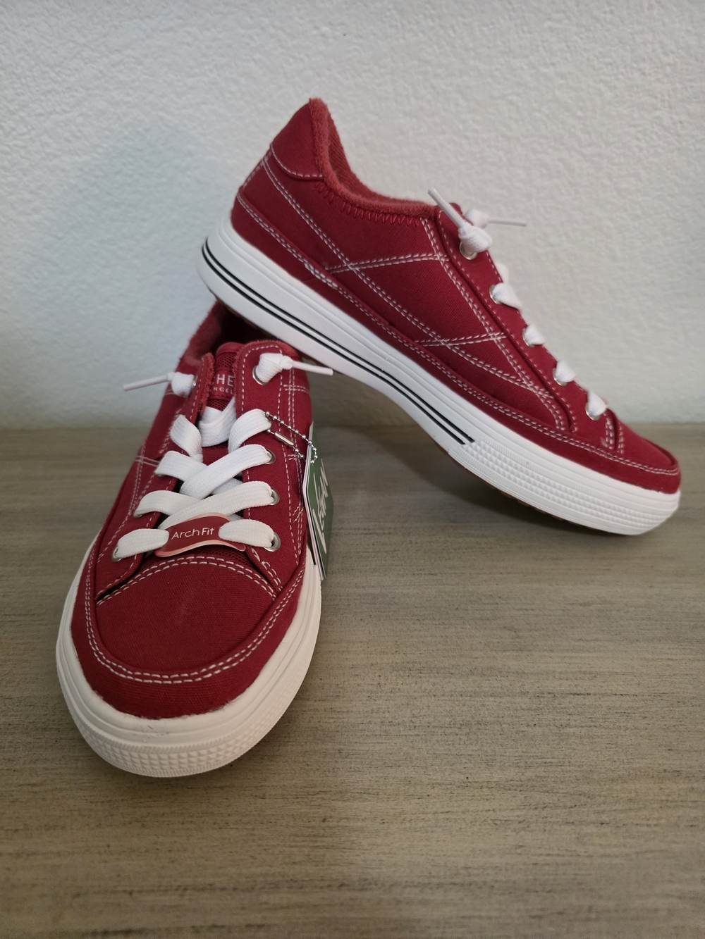 Women's Red Canvas Sneakers with Arch Fit Size 6